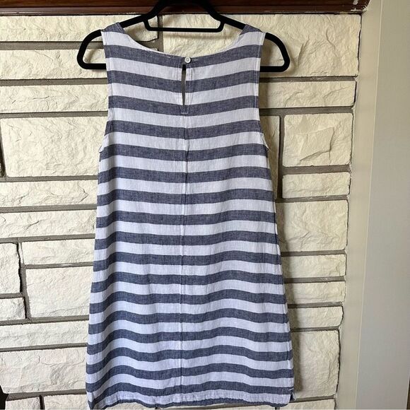 Woman’s Alina Stripe Linen & Cotton Shift Dress- Indian Sky Color-Nautical Small - Picture 4 of 5